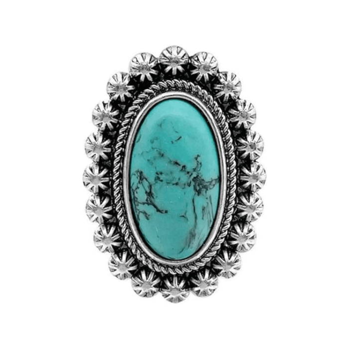 Western concho cable texture oval gemstone ring - LECCE