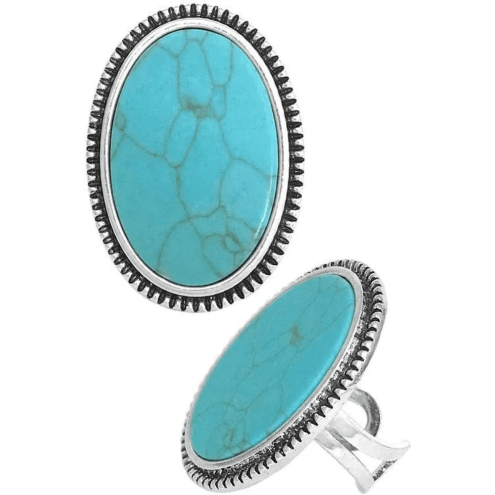 Western concho oval gem stone flexible cuff ring - LECCE