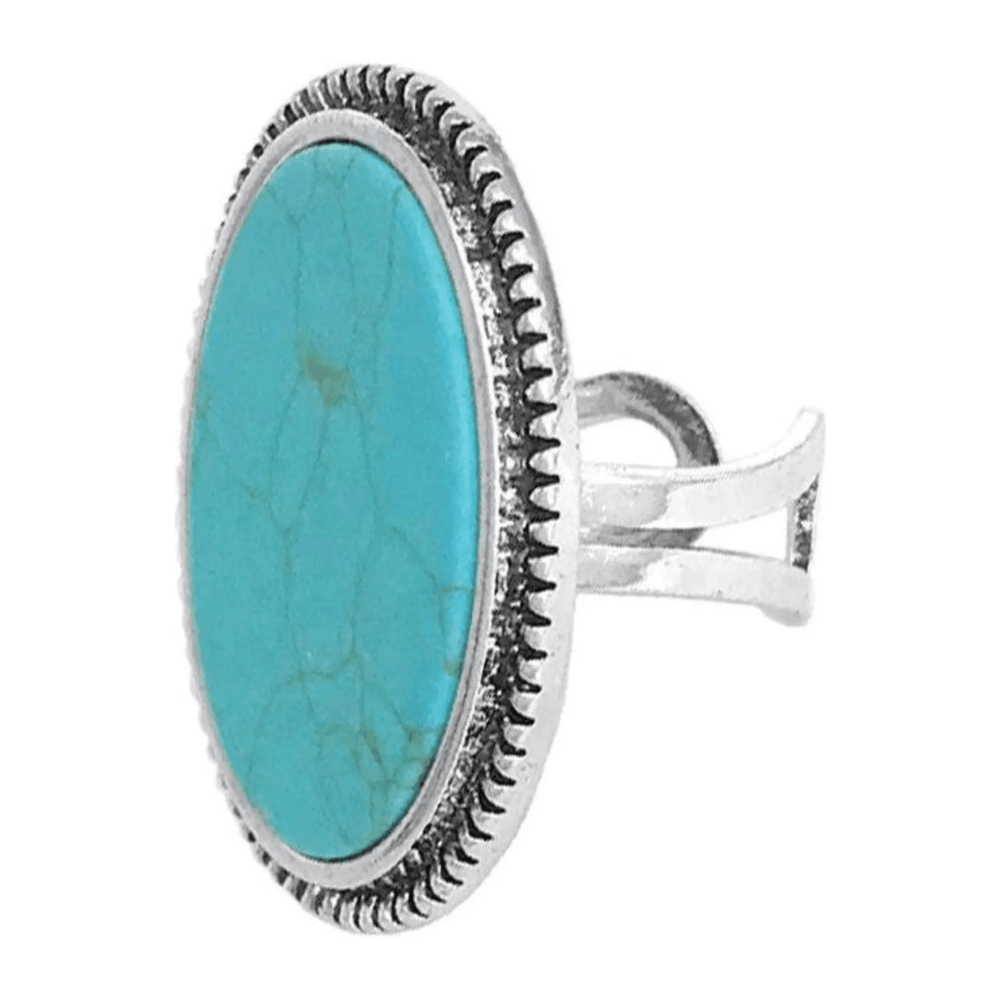 Western concho oval gem stone flexible cuff ring - LECCE