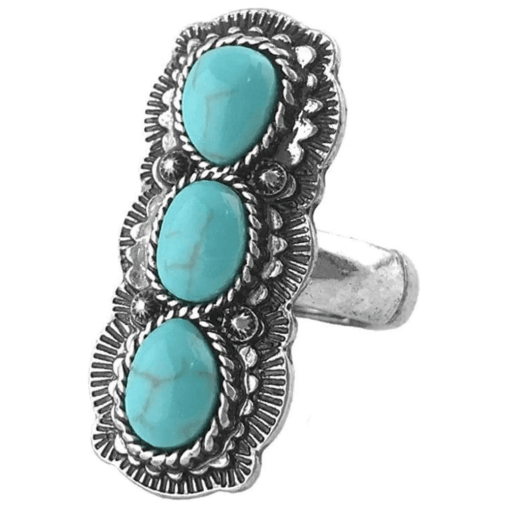 Western concho style gemstone stretch ring - LECCE