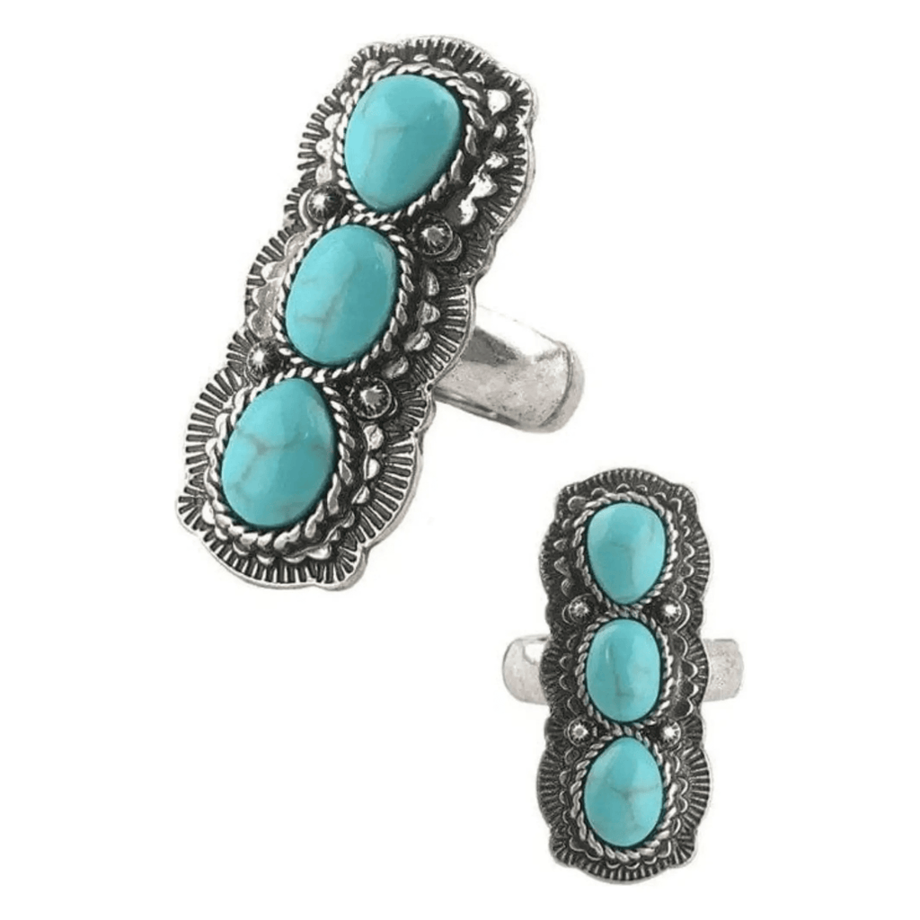Anillo elástico de piedras preciosas estilo concho occidental