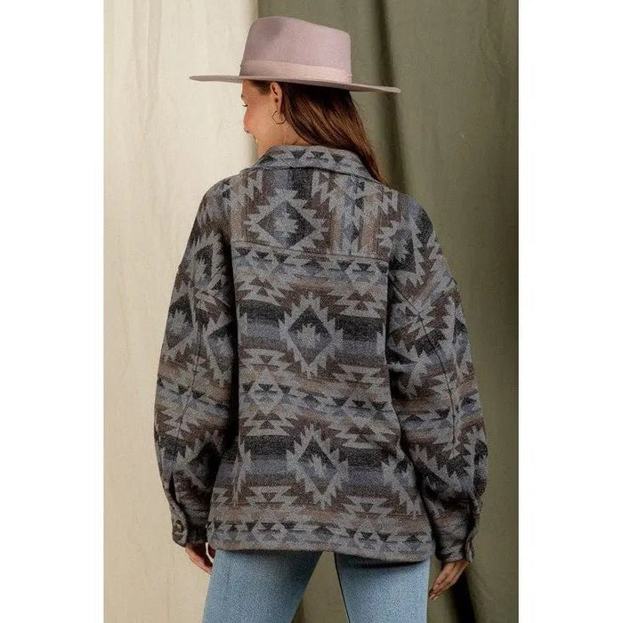 Women's Aztec Pattern Collared Jacket - Southwestern Button - Down Casual Coat - LECCE