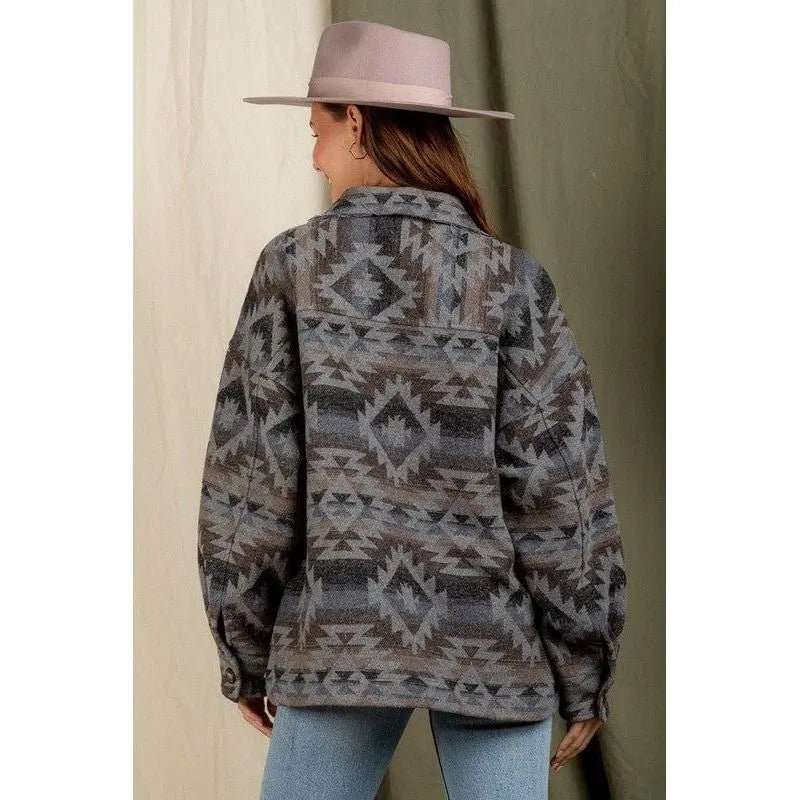Women's Aztec Pattern Collared Jacket - Southwestern Button - Down Casual Coat - LECCE