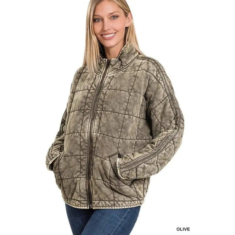 Women's Washed Dolman Quilted Jacket With Pockets - LECCE