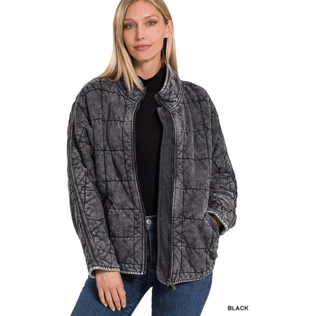 Chaqueta acolchada de mujer Dolman lavada con bolsillos