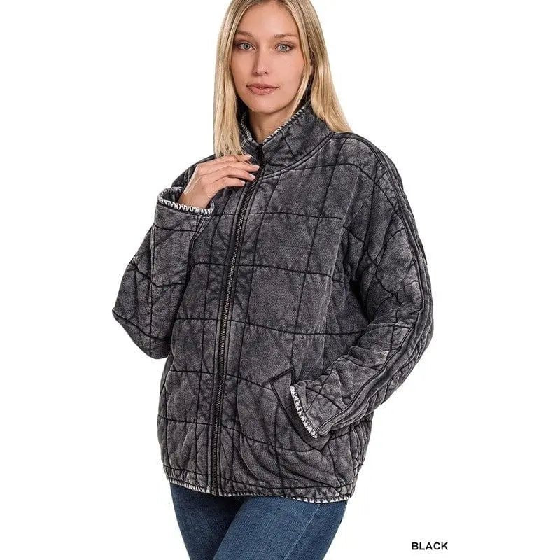 Chaqueta acolchada de mujer Dolman lavada con bolsillos