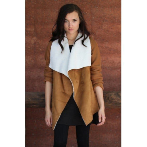 Faux suede vest knit sleeves open sweater jacket