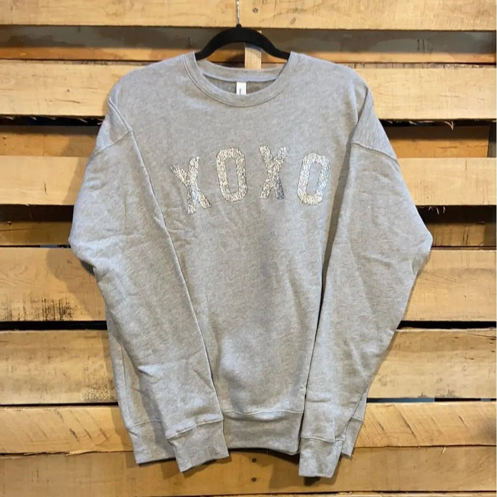 XOXO Silver Glitter Graphic Pullover - LECCE